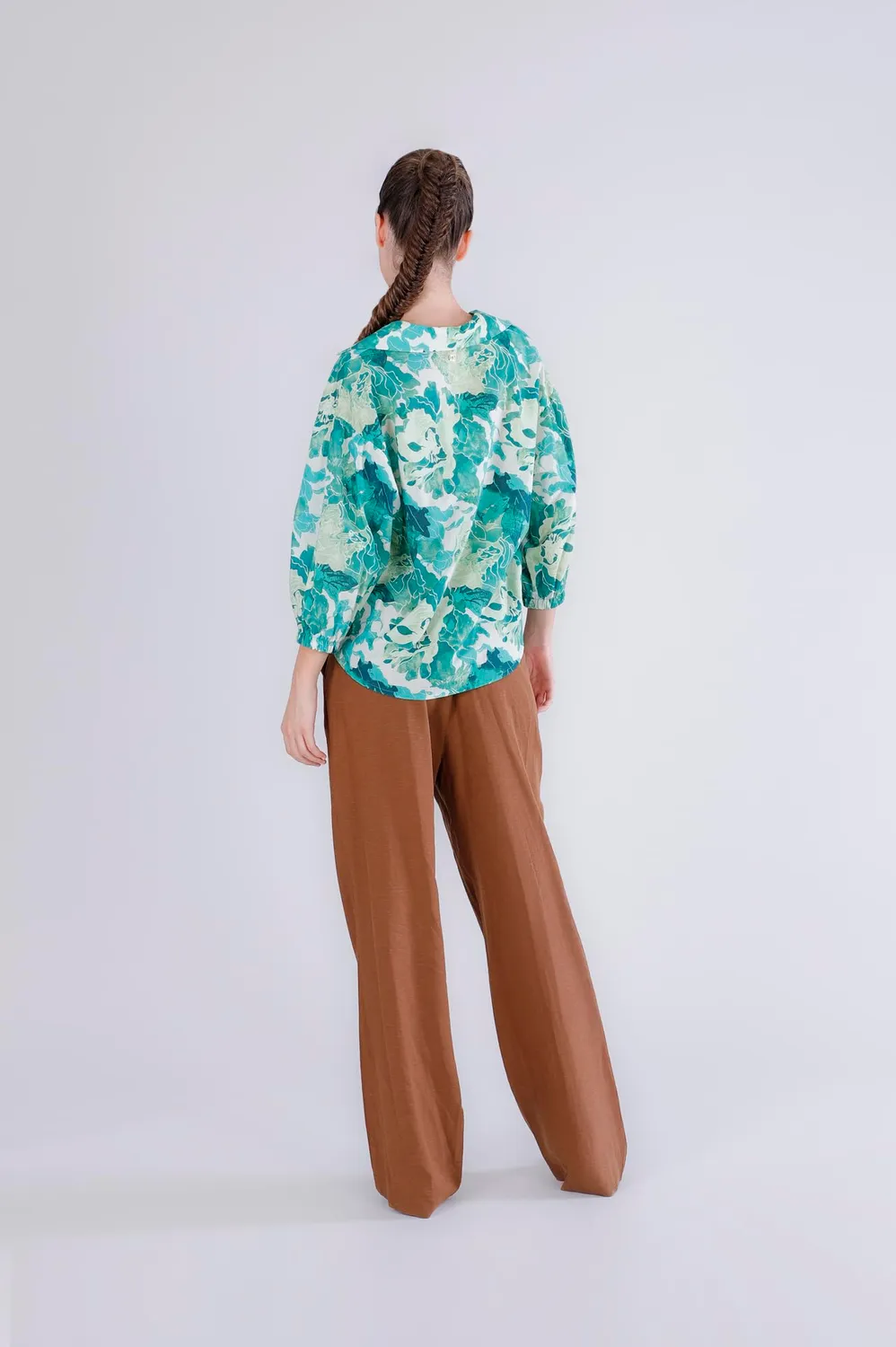CafèNoir Blusa Mussola Cotone Fiore Verde M