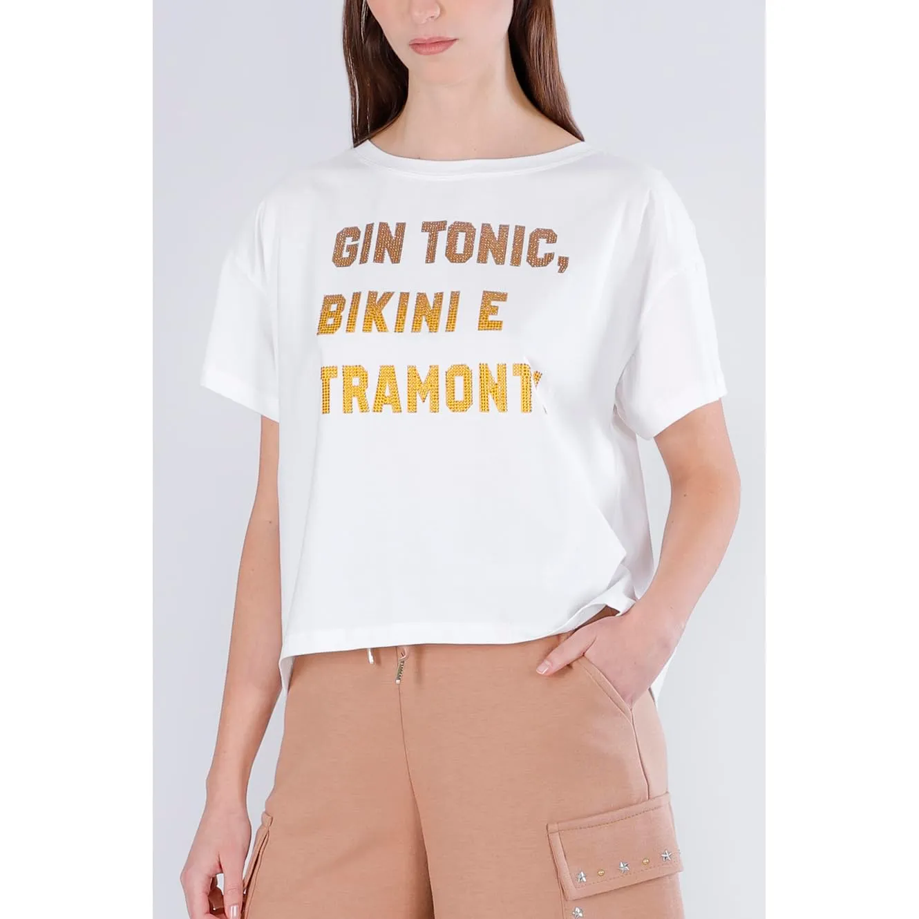 CafèNoir Gin Tonic Bikini Tramonti T-Shirt Donna Off White Cotone
