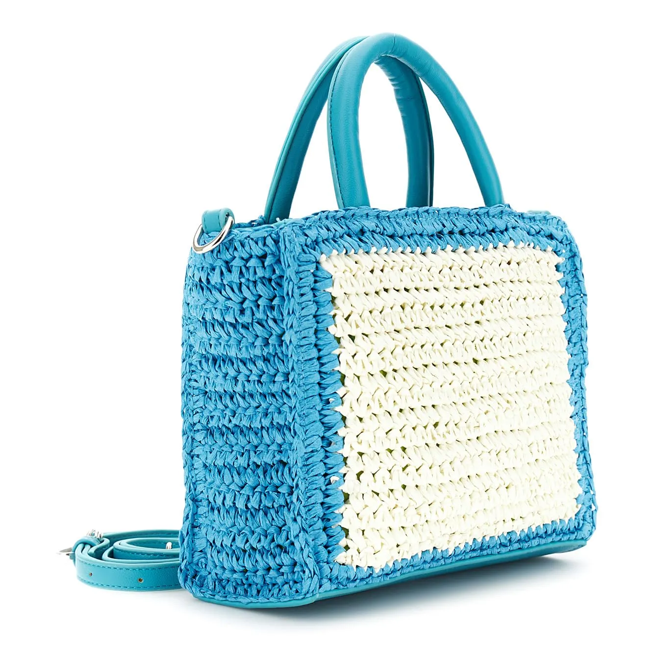 CafèNoir Borsa Rafia Crochet Turchese Donna