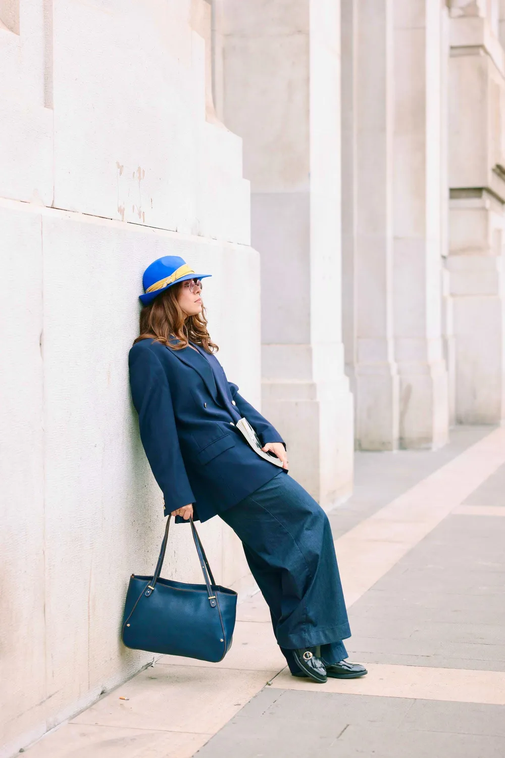 Aigin Milano Borsa Everyday in Pelle Blu pieno fiore