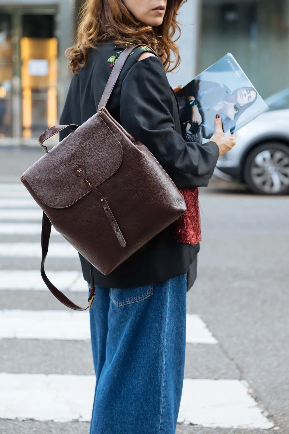 Aigin Milano Backpack zaino pelle marrone ottone vero