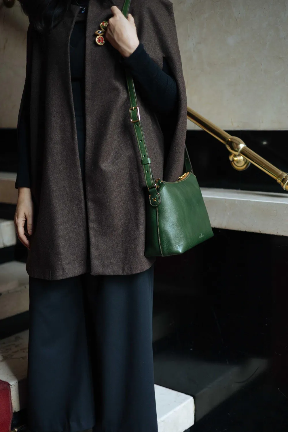 Aigin Milano Minimal Borsa Tracolla Pelle Miele