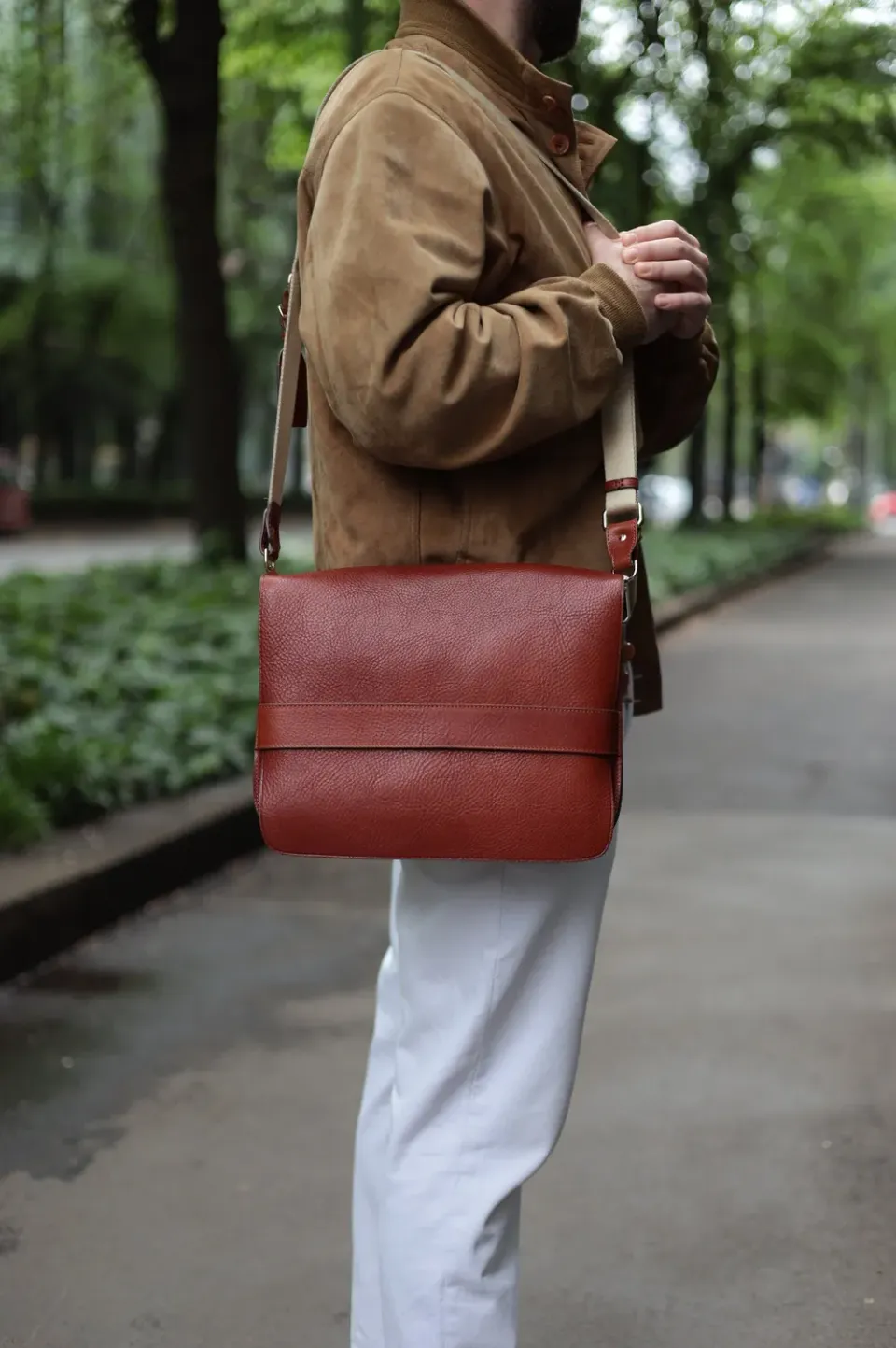 Aigin Milano Messenger Tracolla Pelle Miele 33 cm Unisex