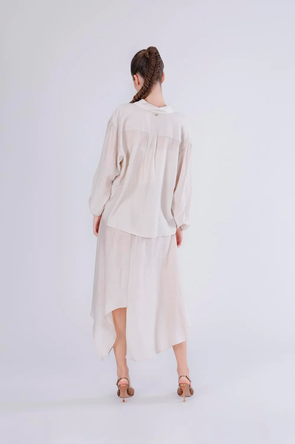 CafèNoir Blusa Arricciata Maniche Lunghe Gesso