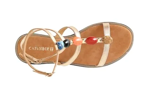 CafèNoir Sandali Pelle Due Fibbie Pietre Donna Oro