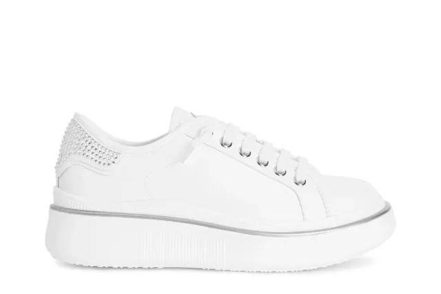 CafèNoir Sneaker Pelle Donna Bianche Micro Strass Plateau