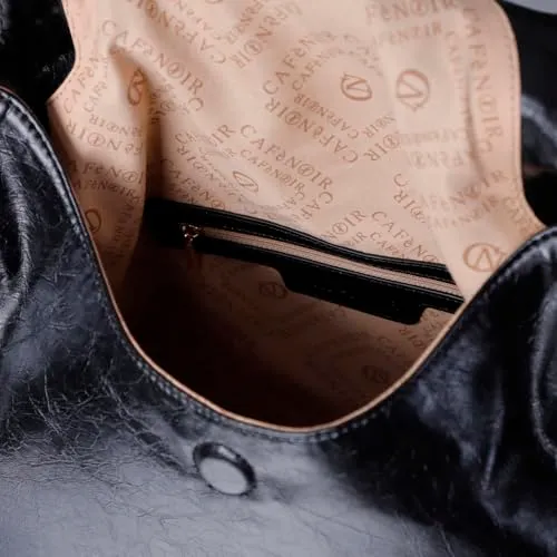 CafèNoir Borsa Effetto Naplak Nera Manico Metallico