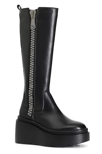 CafèNoir Stivale Donna Pelle Maxi Cerniera Plateau Nero