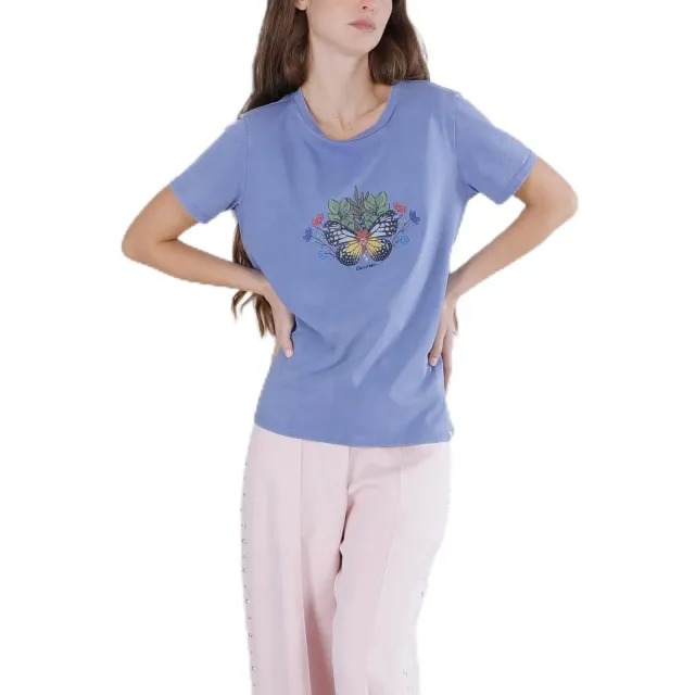 CafèNoir T-Shirt Stampa Farfalla maglietta donna M celeste