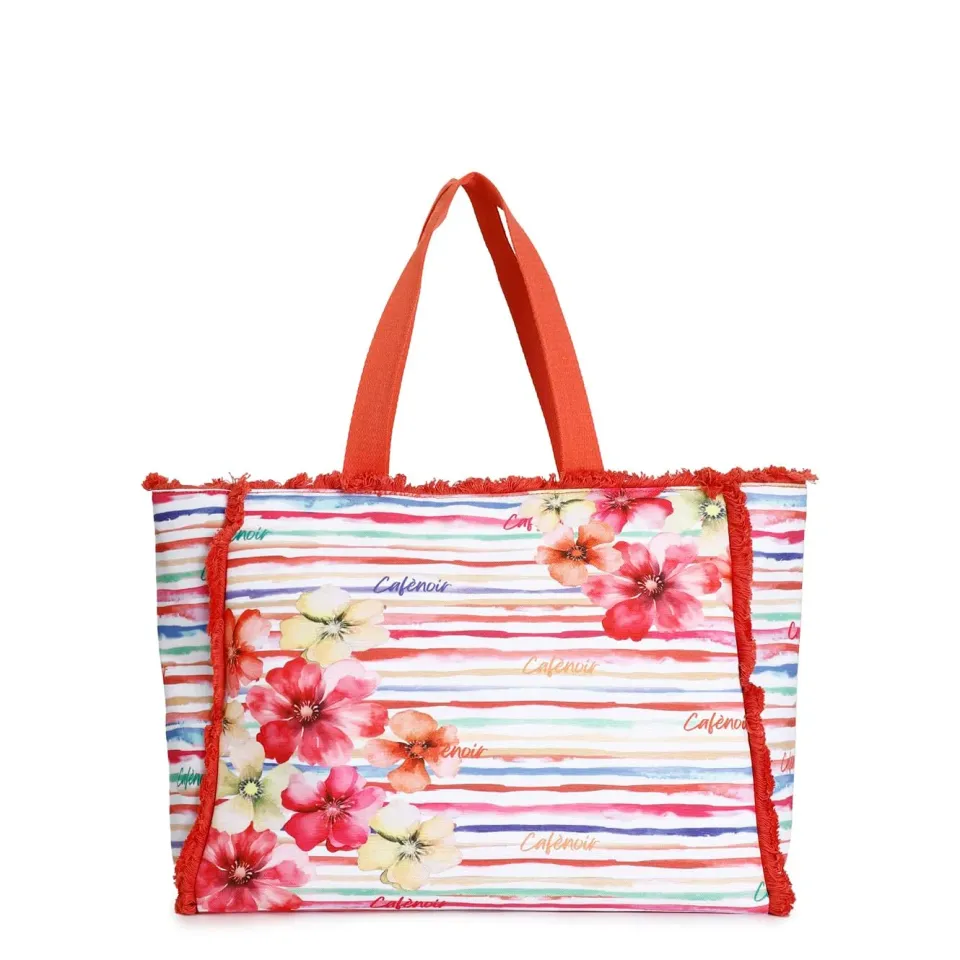 CafèNoir Borsa Mare Tessuto Stampato Rossa con Frange