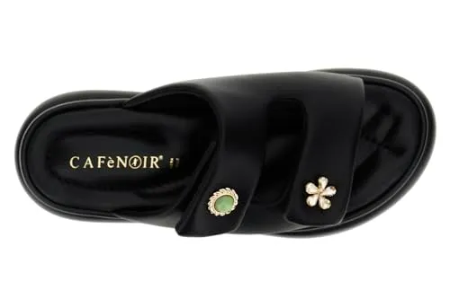 CafèNoir Ciabatta pelle strappi bottoni nero 39