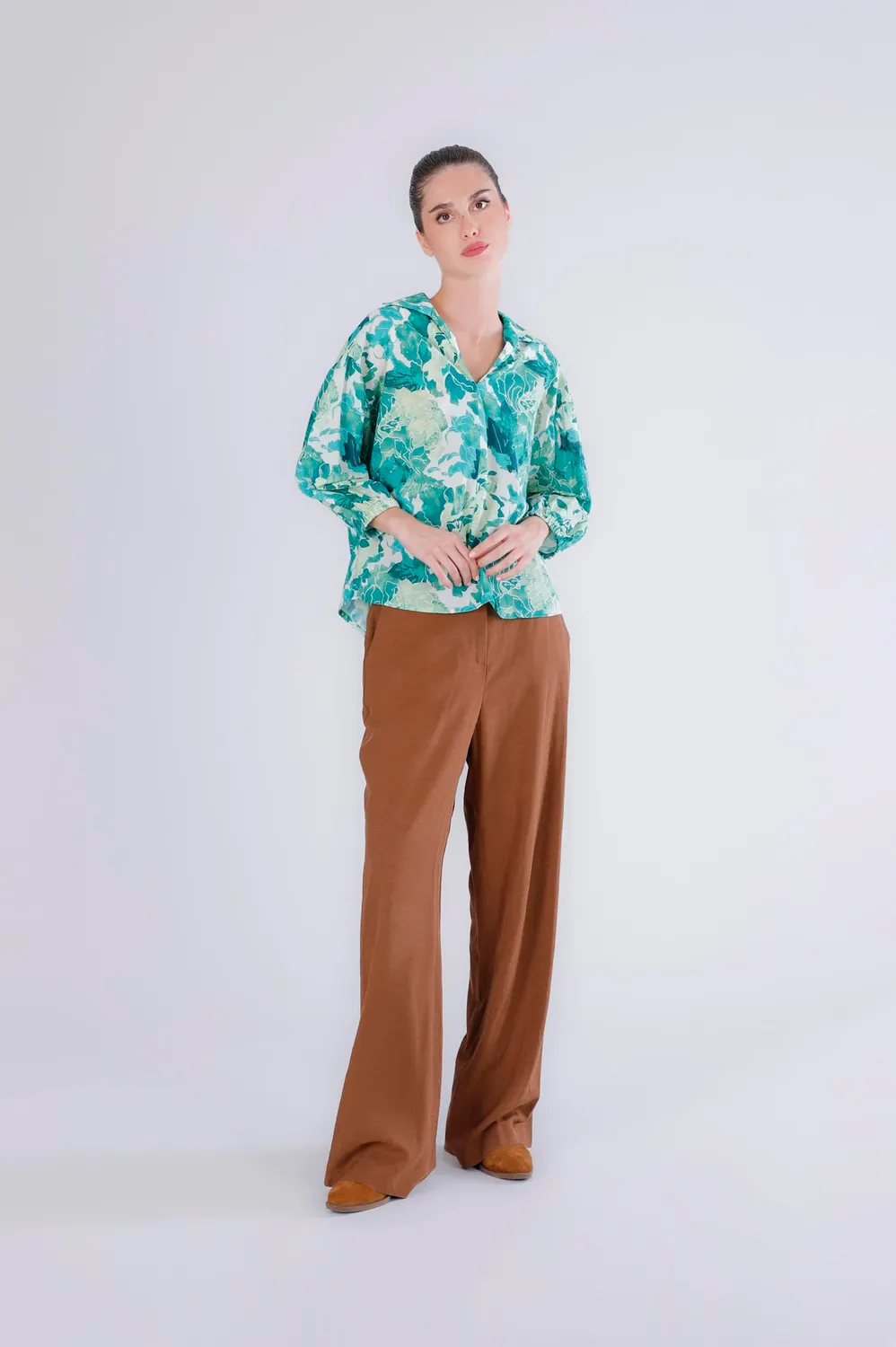 CafèNoir Blusa Mussola Cotone Fiore Verde M