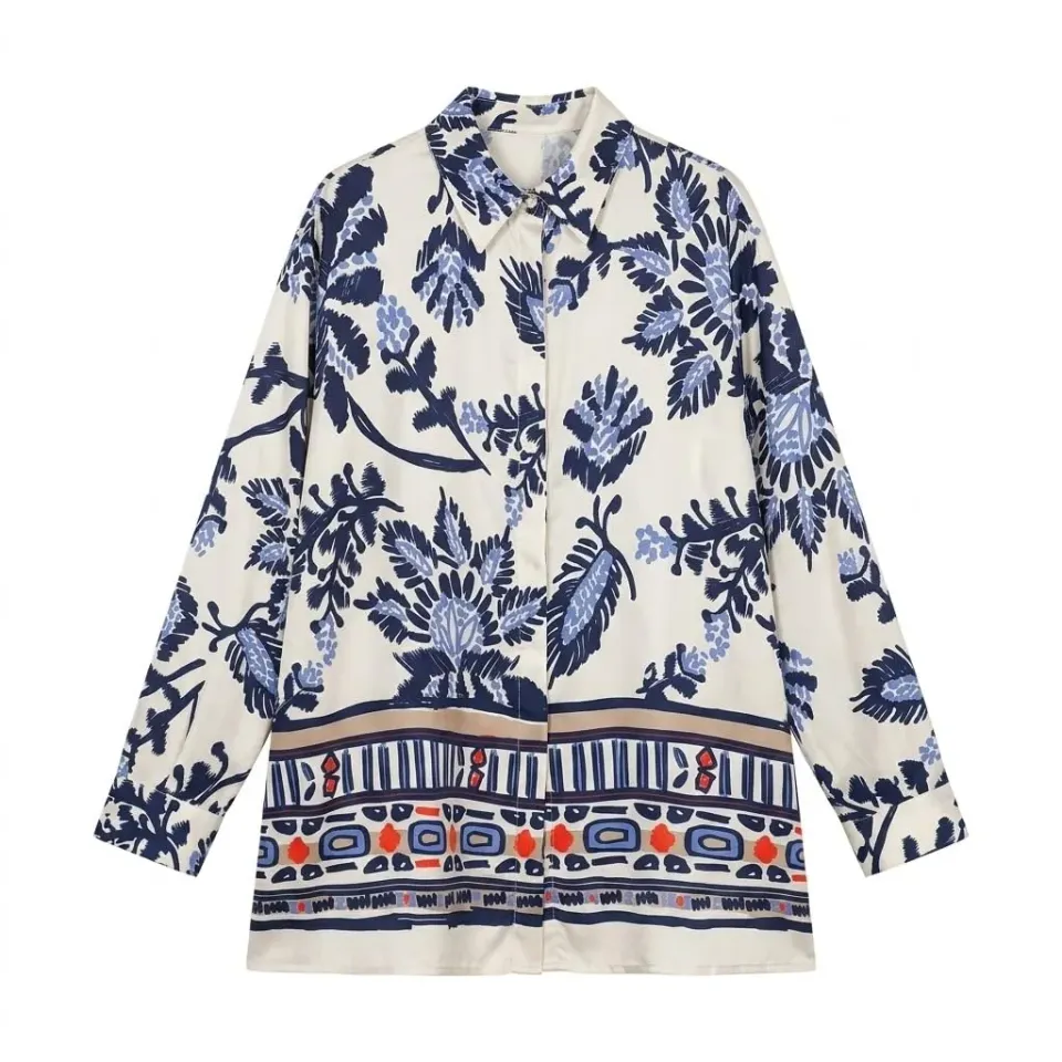 CafèNoir Camicia Over Marocain Stampa Fiore Multiblu S