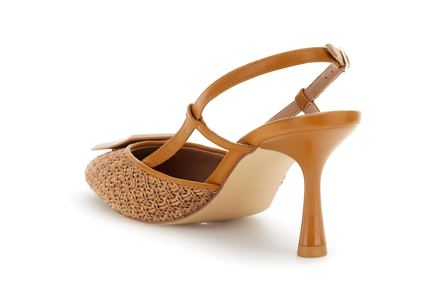CafèNoir Slingback Effetto Rafia Décolleté Cuoio Tacco 8 cm