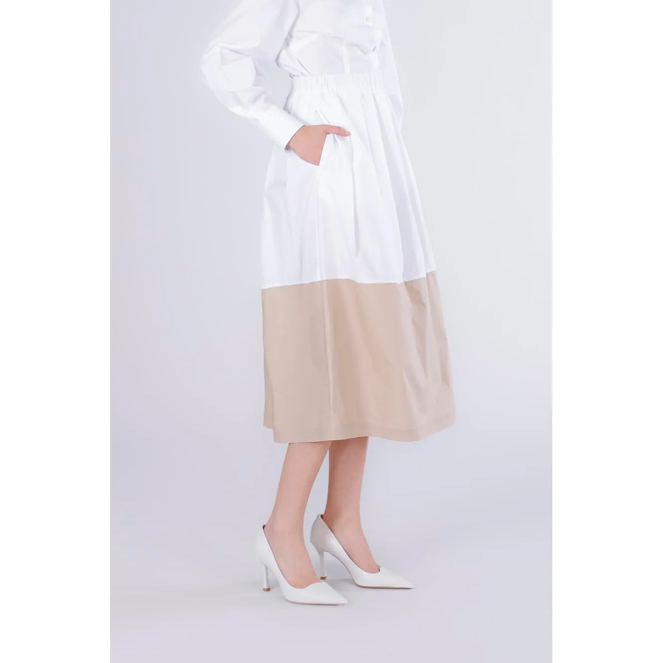 CafèNoir Gonna Bicolor Pieghe Donna Bianco Sabbia S