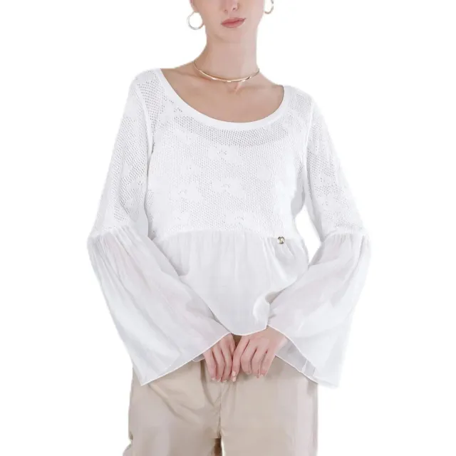 CafèNoir Maglia Cotone Punto Pizzo Balza Bianco M