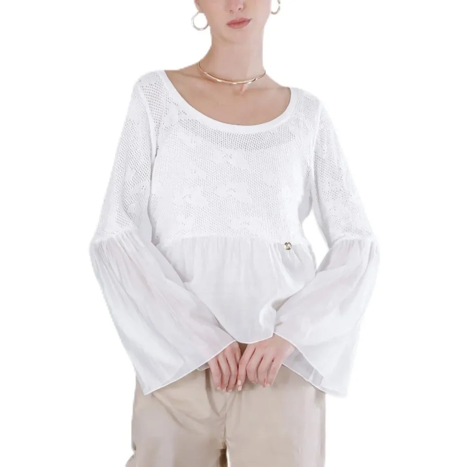 CafèNoir Maglia Cotone Punto Pizzo Balza Bianco M