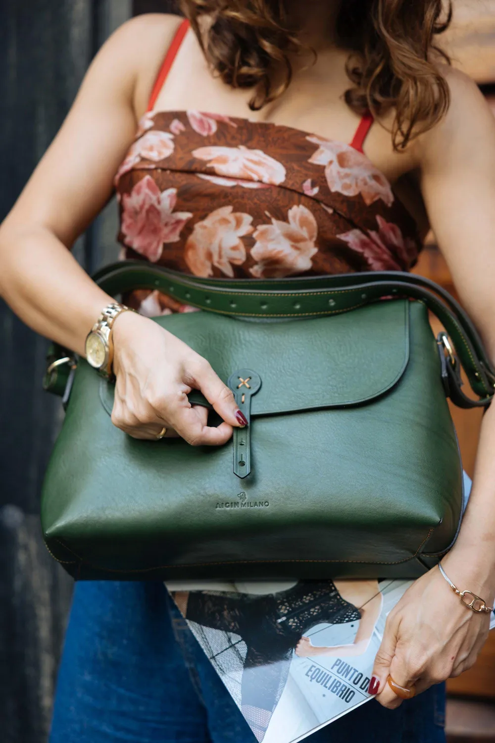 Aigin Milano Borsa in Pelle Miele Tracolla 34 cm