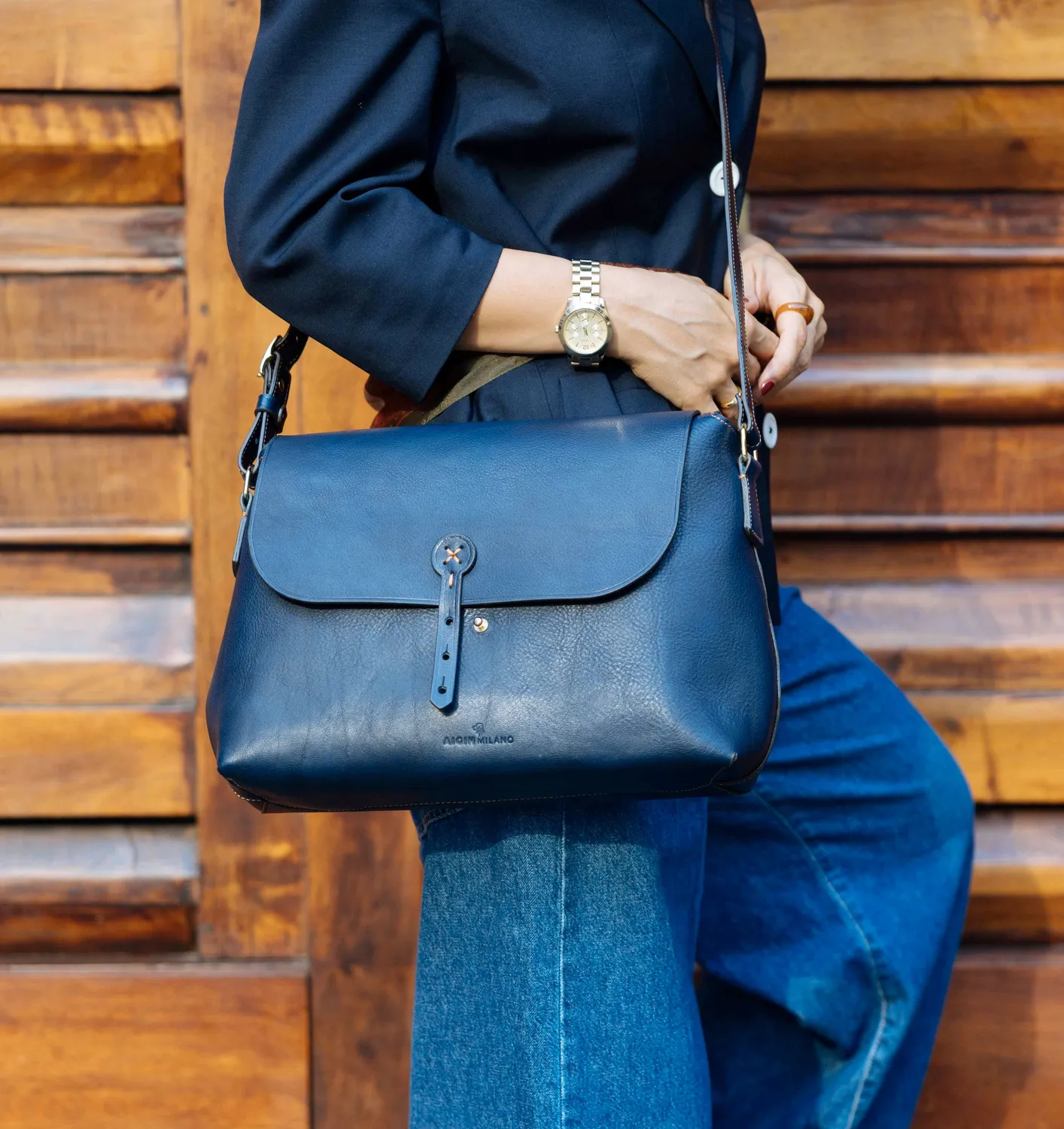 Aigin Milano Borsa Tracolla in Pelle Miele pieno fiore