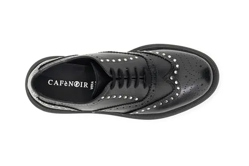 CafèNoir Francesine Pelle Donna Nero Borchie Allacciate
