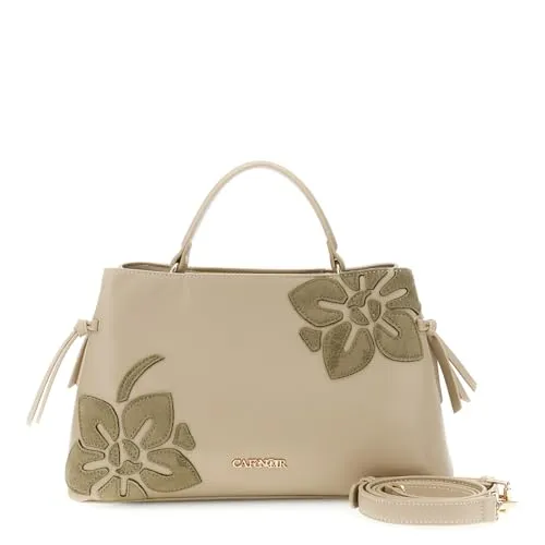 CafèNoir Borsa Mano Effetto Pelle Fiori Kaki