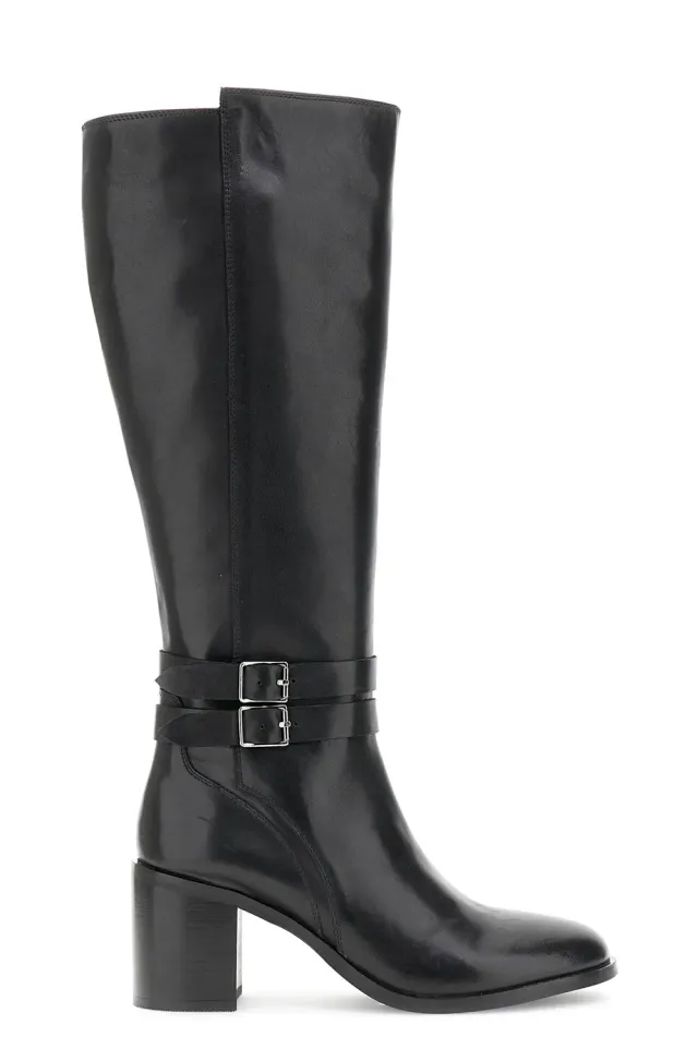 CafèNoir Stivali Donna Pelle Neri Fibbie Zip Tacco 7,3
