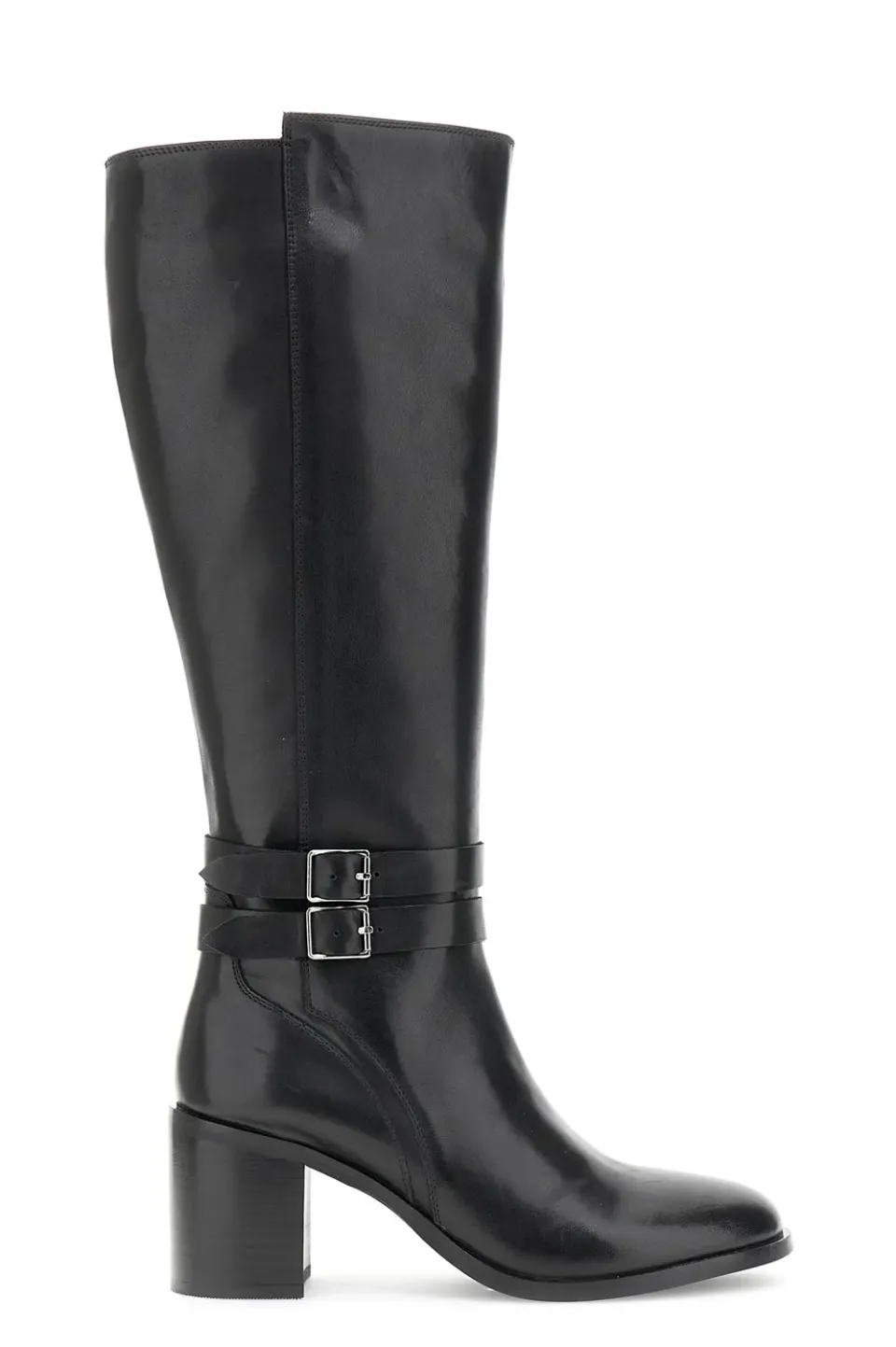 CafèNoir Stivali Donna Pelle Neri Fibbie Zip Tacco 7,3