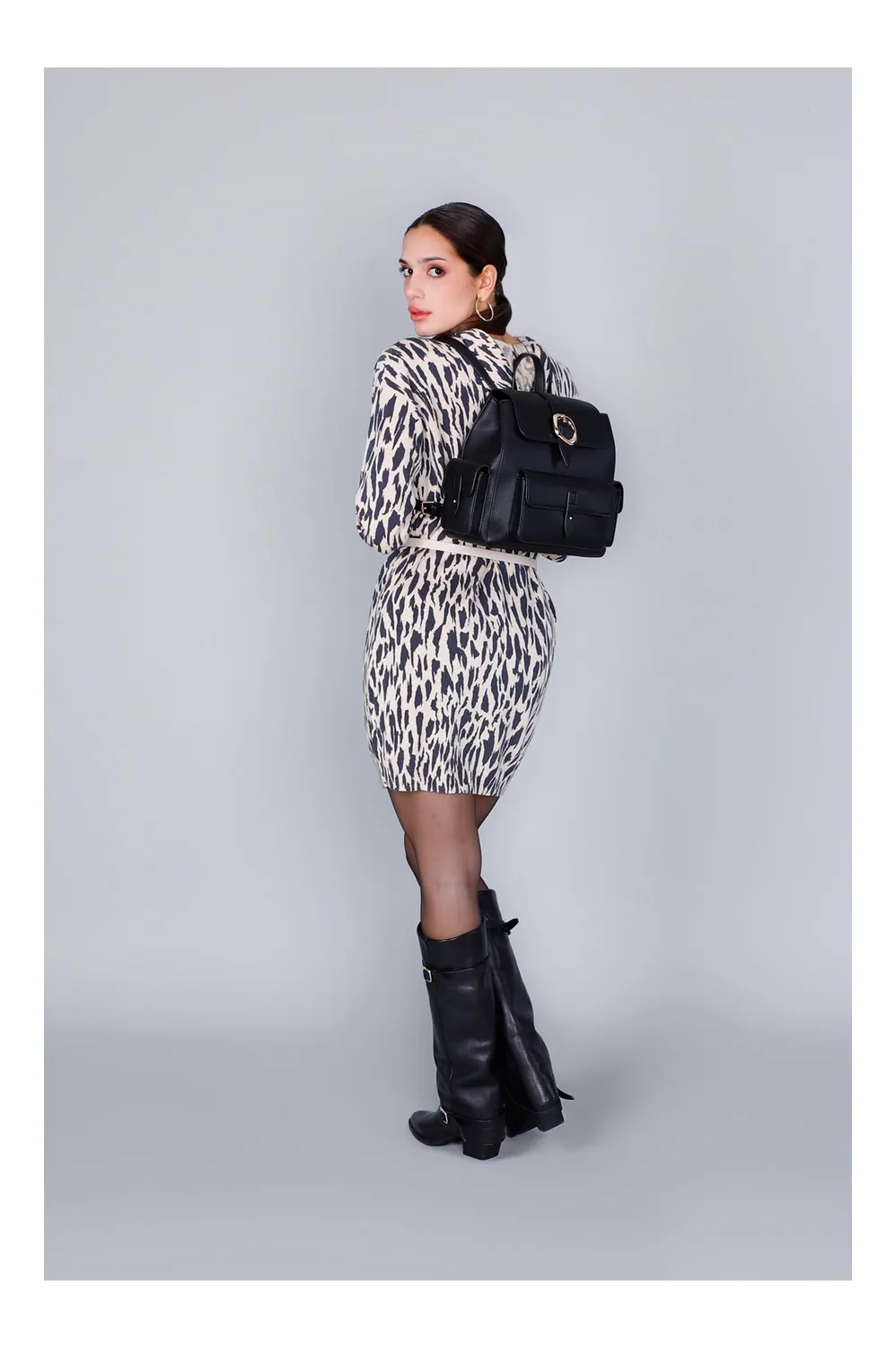CafèNoir zaino donna grana pattina fibbia nero