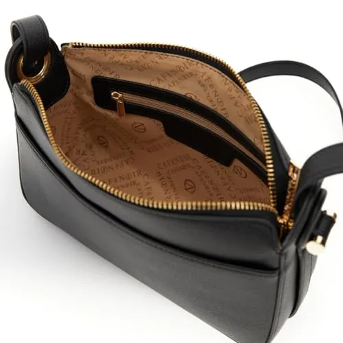 CafèNoir Camera Bag Effetto Pelle Nera Occhielli
