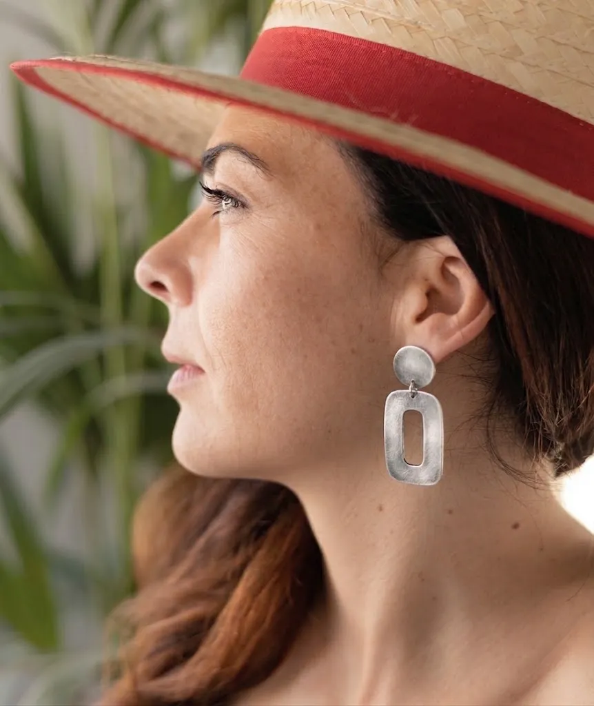 Figus Rettangolo con ovalina Silver orecchini pendenti