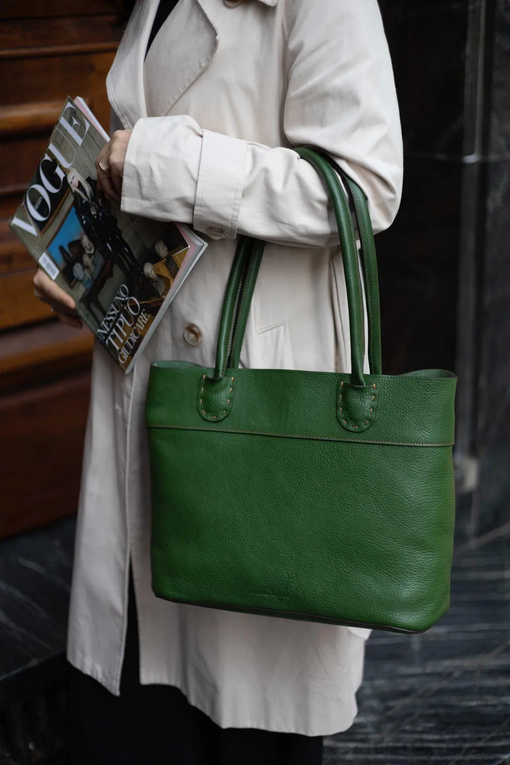 Aigin Milano Handmade Tote Borsa Pelle Miele da Spalla