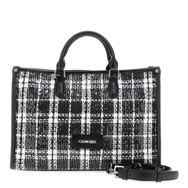 CafèNoir Tote Scozzese Nera con Paillettes