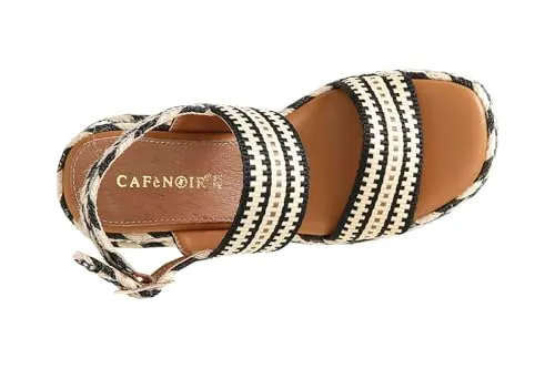 CafèNoir Sandali Zeppa Doppia Fascia Nero Beige 39