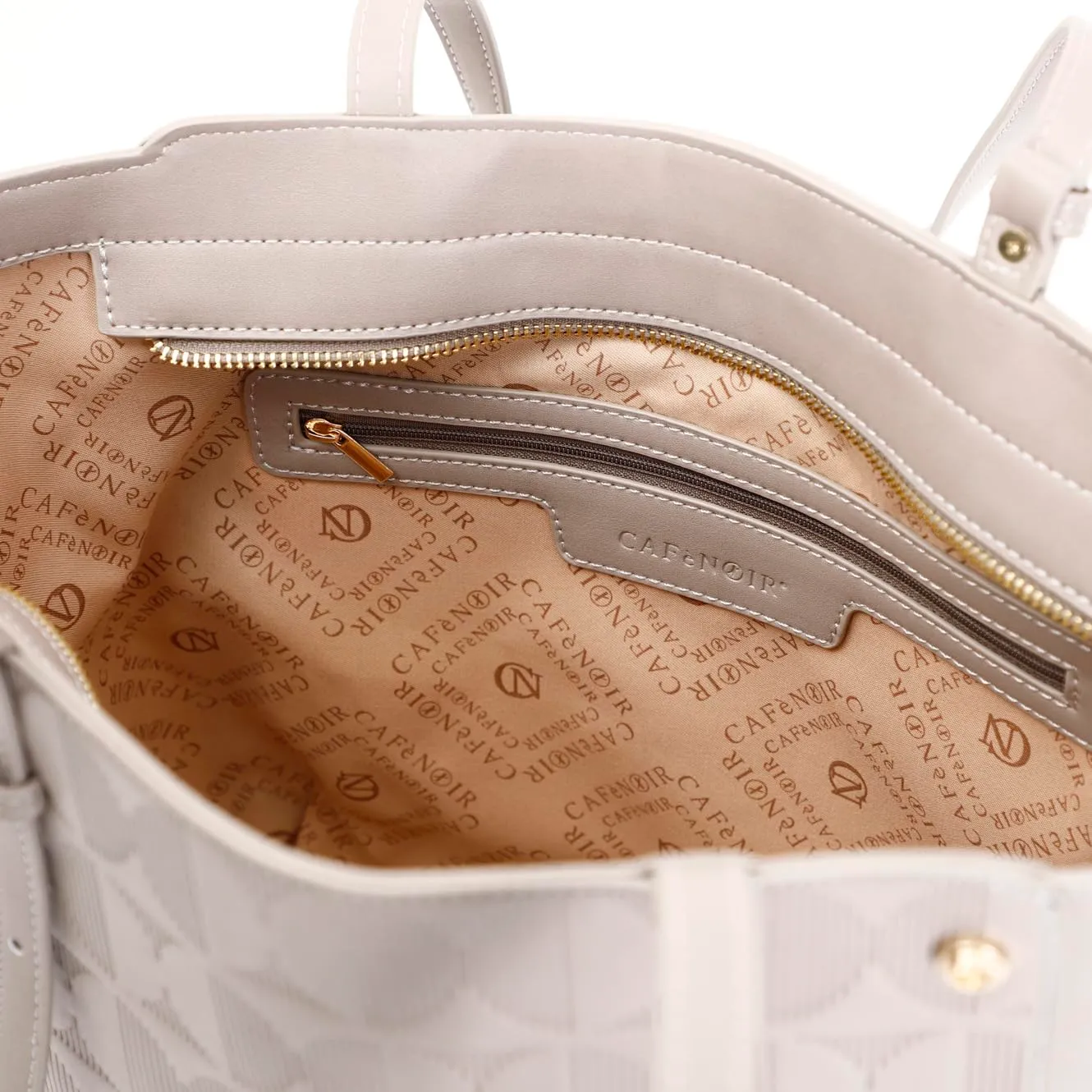 CafèNoir shopping logo embossed taupe rigida zip