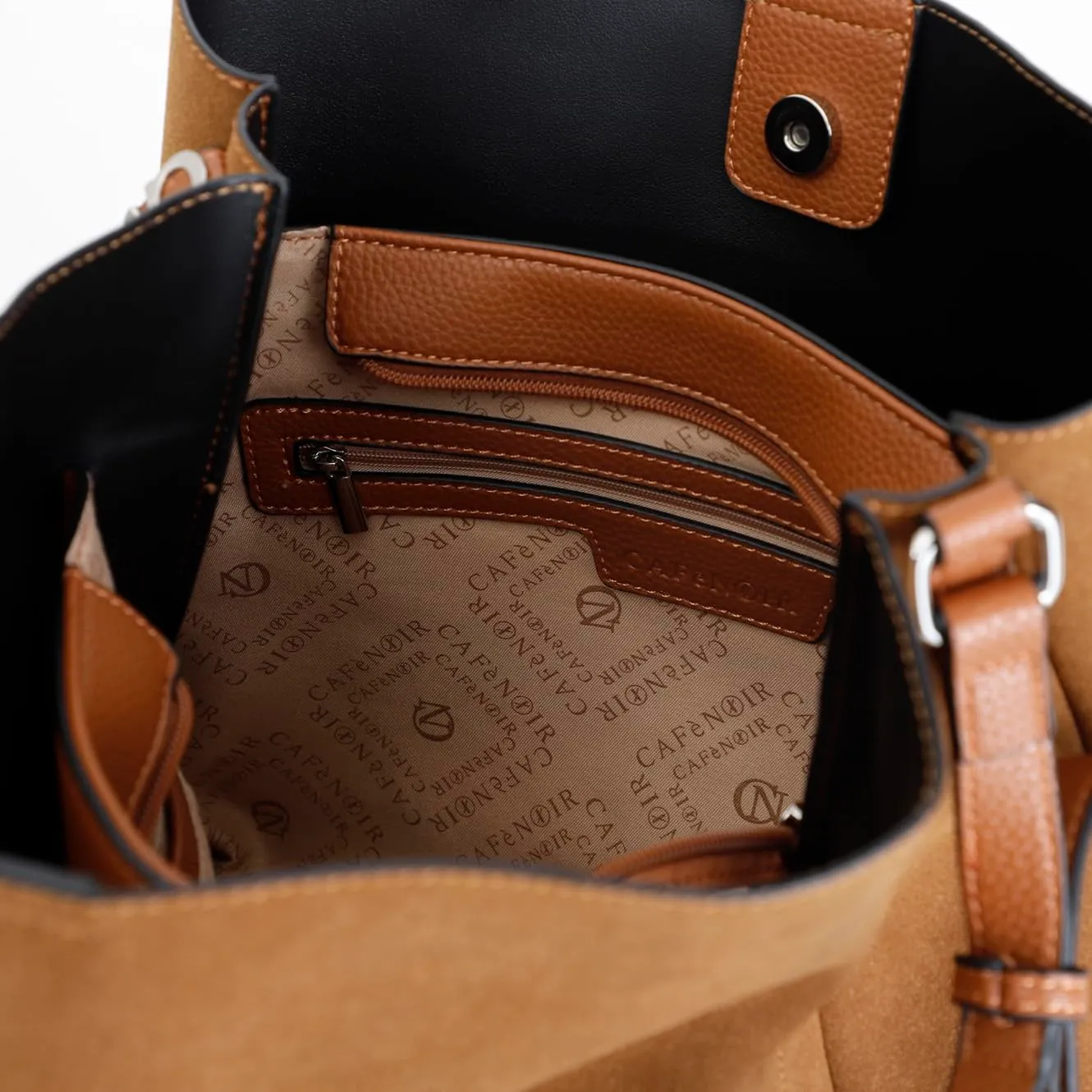 CafèNoir Borsa a Spalla Effetto Suede Cuoio Lettering