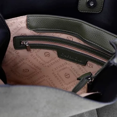 CafèNoir Borsa a Spalla Effetto Suede Oliva Lettering