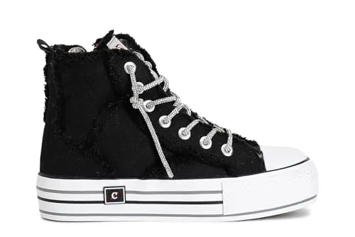 CafèNoir Sneaker Mid Canvas Lacci Strass Sneakers Bianco