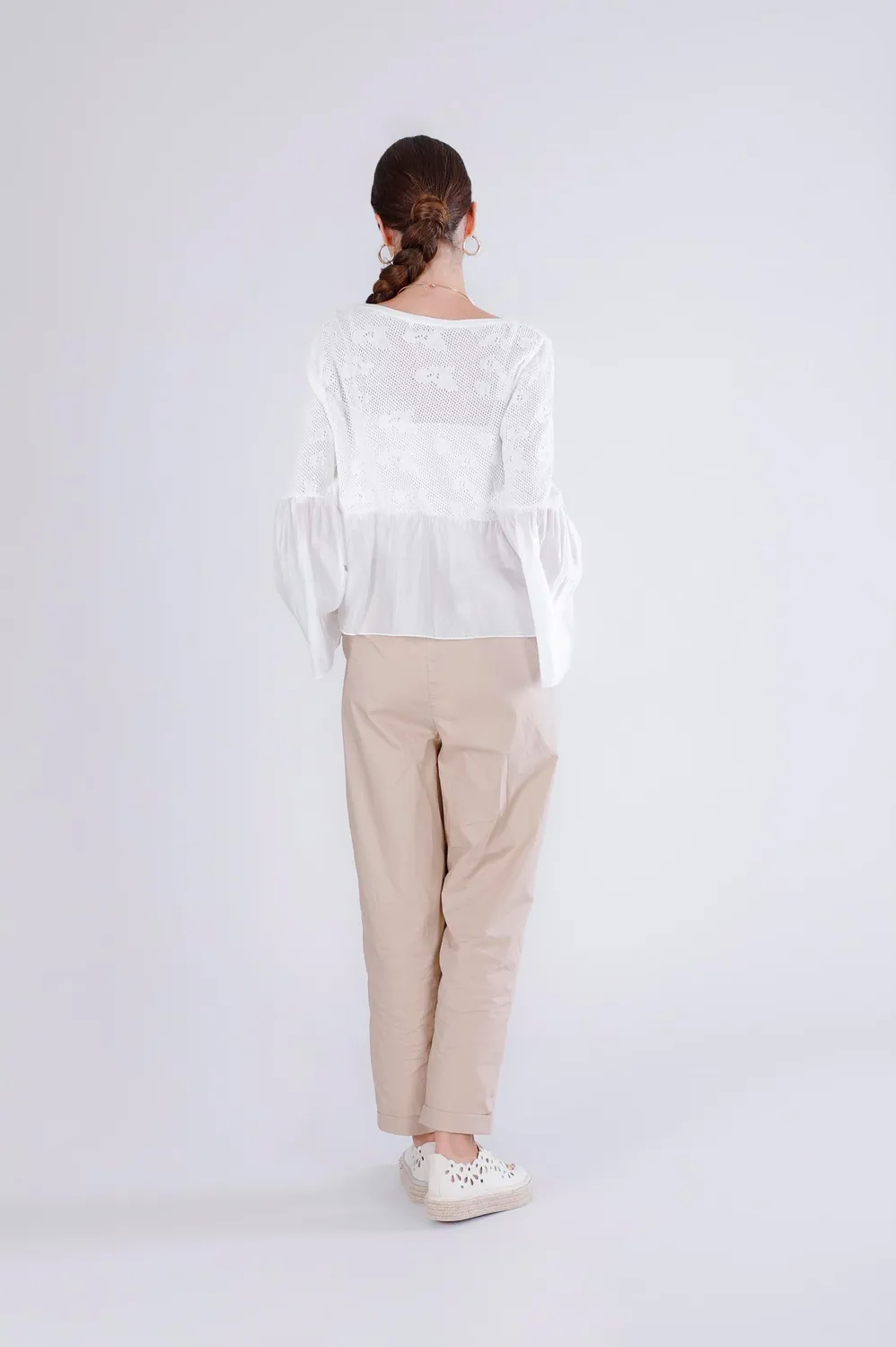 CafèNoir Maglia Cotone Punto Pizzo Balza Bianco M