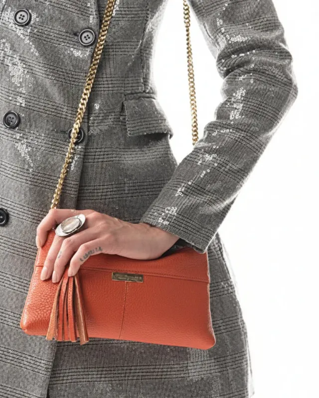 Figus OneZip pochette pelle arancione morbida