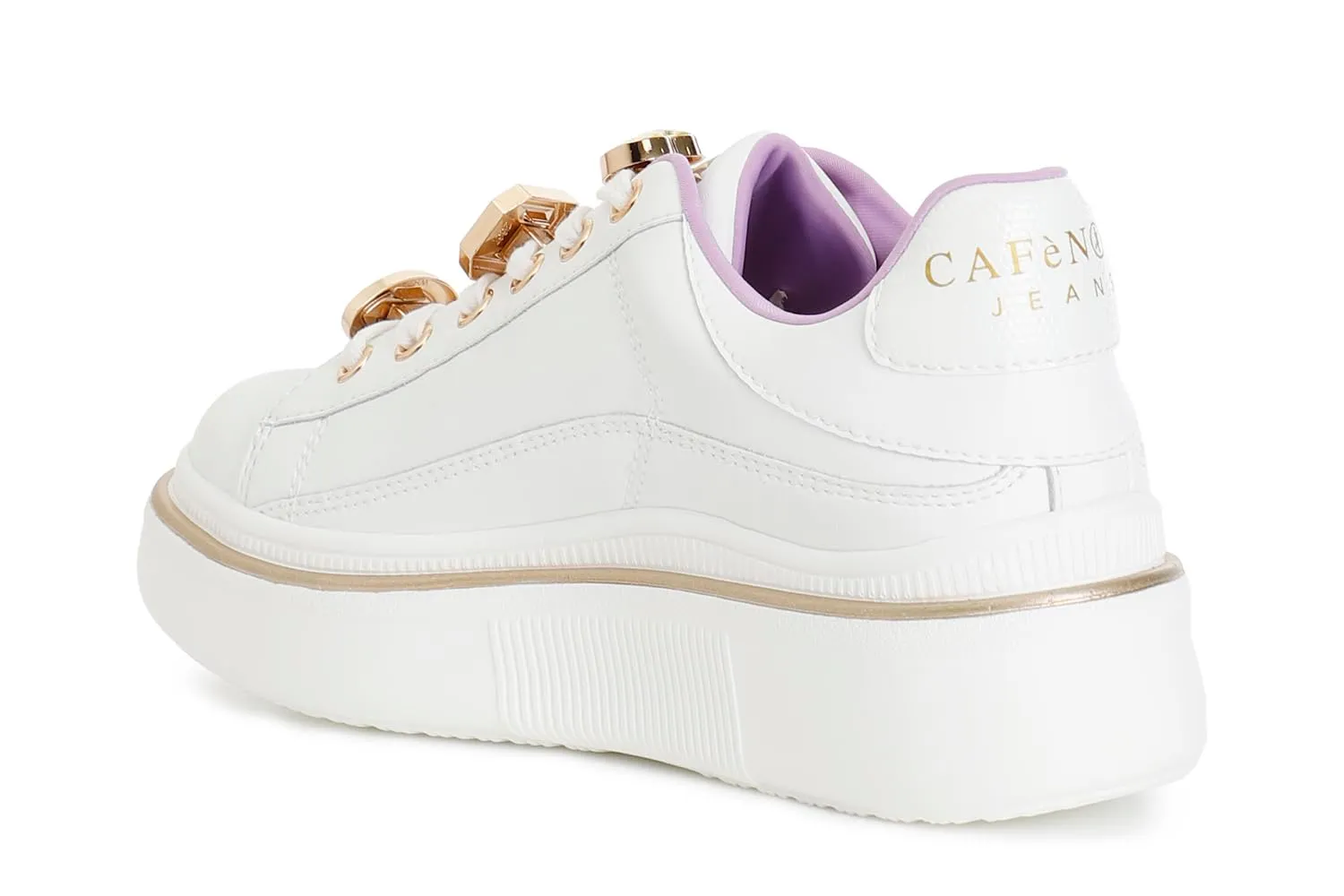 CafèNoir sneakers pelle bianche strass plateau