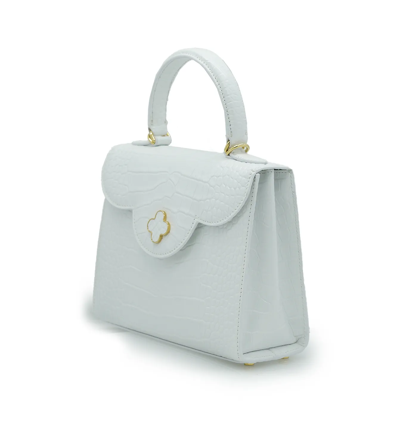 Cardinal Milano First Lady Borsa Pelle Vitello Bianco Stampa Coccodrillo