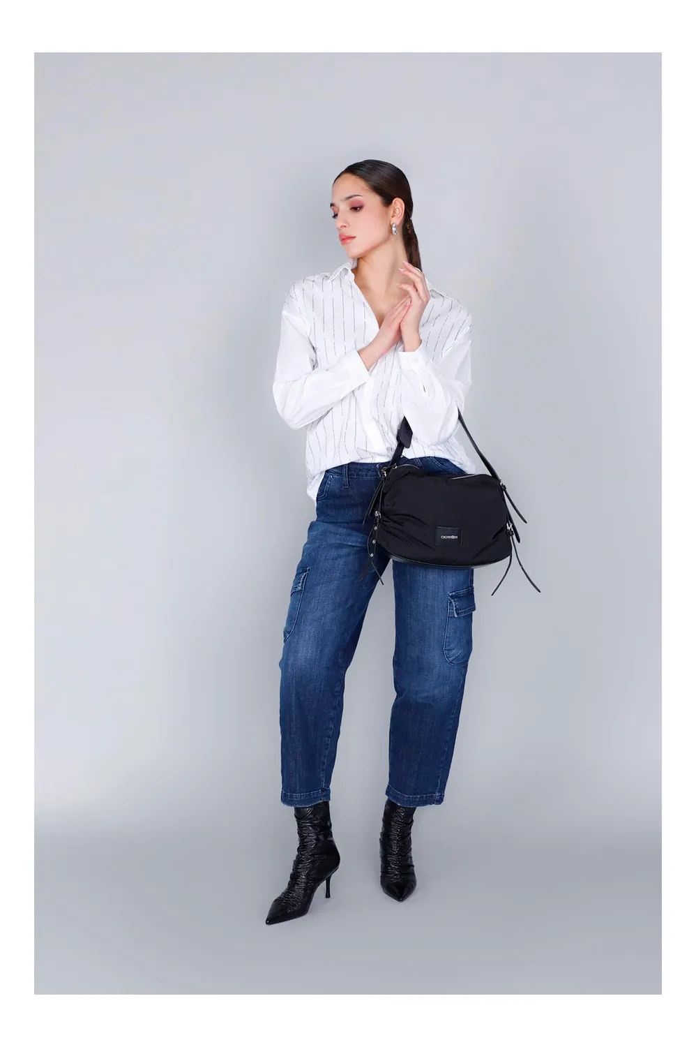 CafèNoir Sacca Nylon Nera con Cinghie Regolabili