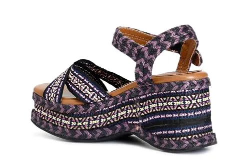 CafèNoir Sandali Zeppa Tessuto Donna Nero Rosa 39