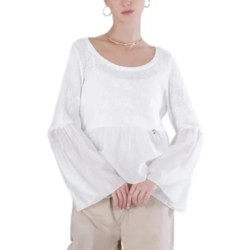 CafèNoir Maglia Cotone Punto Pizzo Balza Bianco M