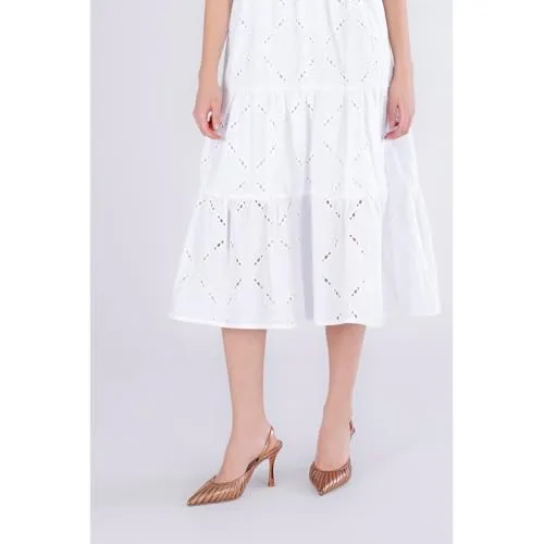 CafèNoir San Gallo Abito Midi Donna Bianco Taglia S Balze