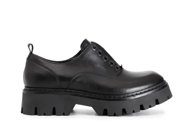 CafèNoir derby donna pelle nera allacciata