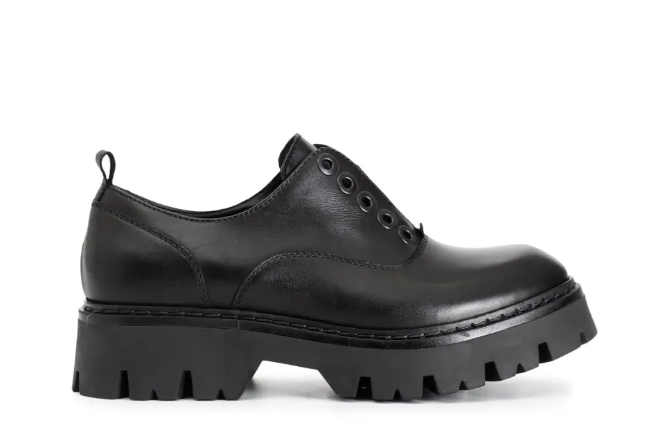 CafèNoir derby donna pelle nera allacciata