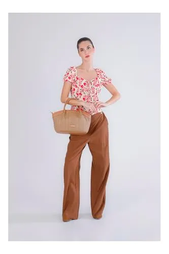 CafèNoir Pannello Frontale borsa a mano nocciola effetto rafia