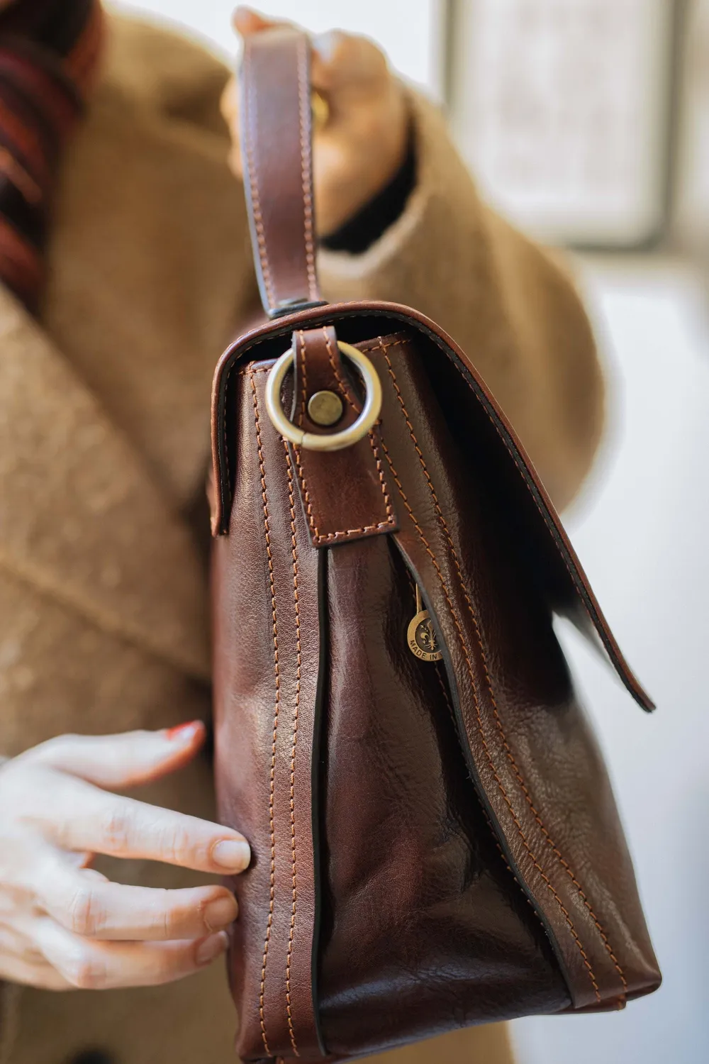 Aigin Milano Handmade Borsa Pelle Marrone Chiaro Zip
