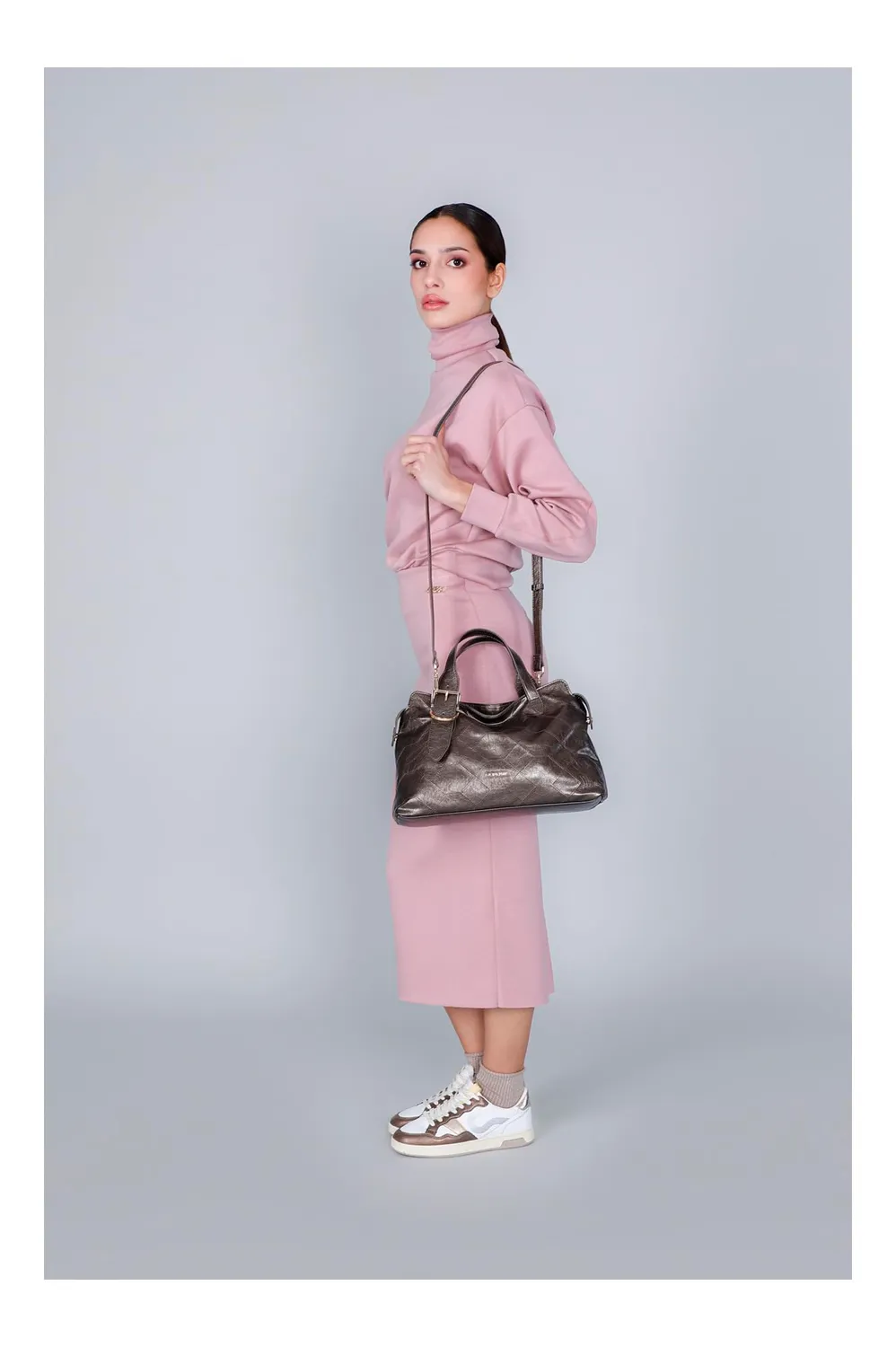 CafèNoir Ricamo Geometrico borsa a mano bronzo metallizzata